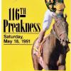 1991 Preakness Stakes ticket showing the previous year's winner, Summer Squall.
